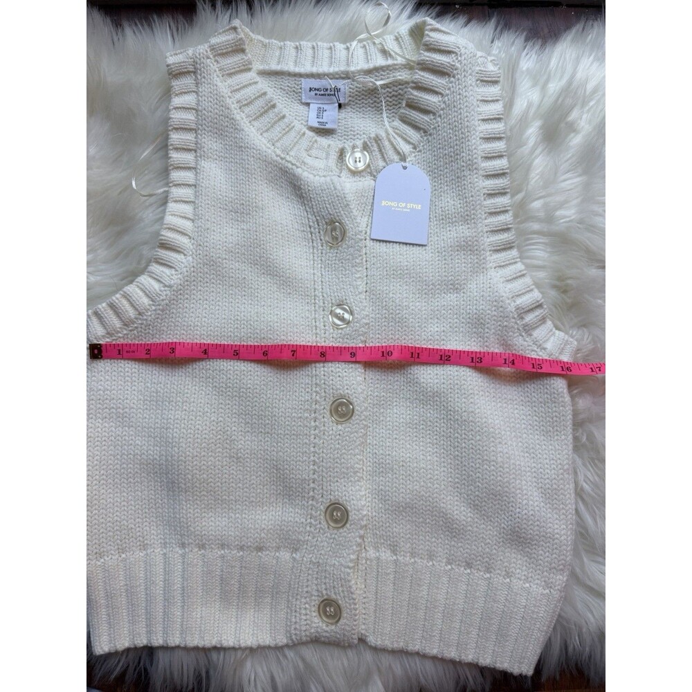 Song of Style Girls Cream Knit V-Neck Button Front Sweater Vest, Size S